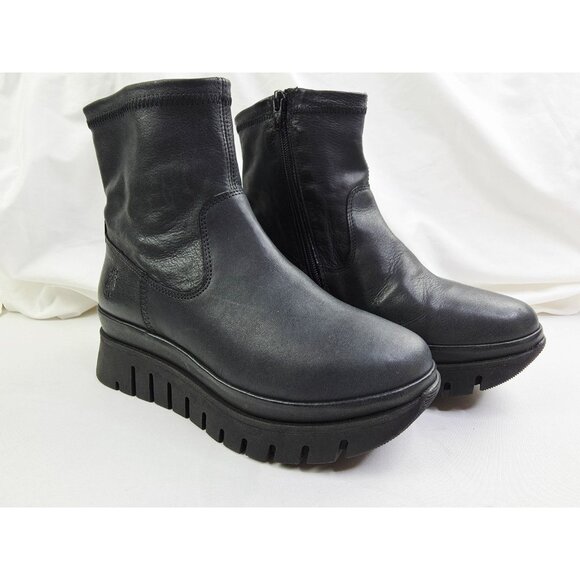 Fly London Size Euro 38 (US 7.5-8) Womens Black Platform Side Zip Ankle Boots - Picture 1 of 15